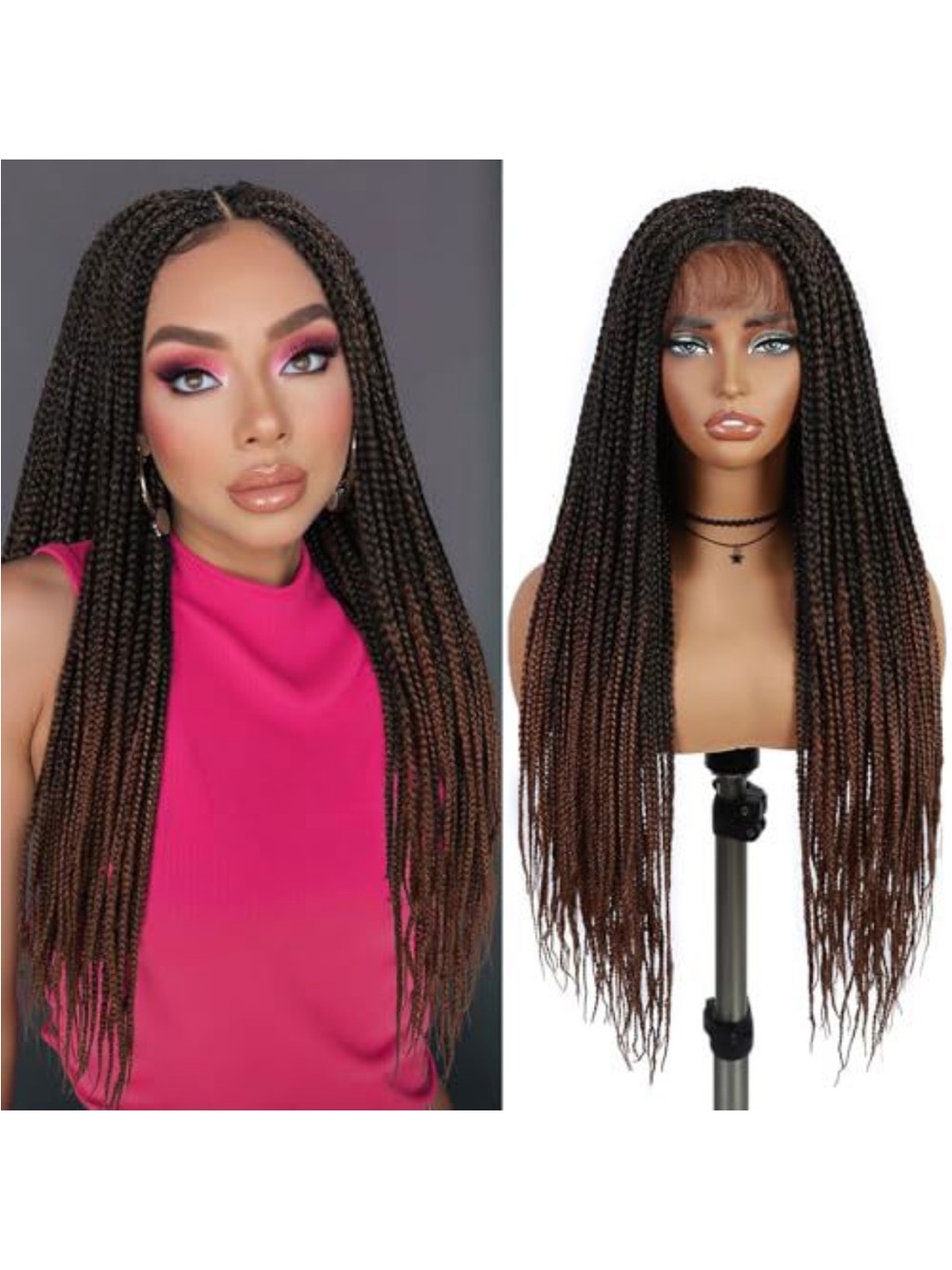 Long Box Braids Wig - Brown Ombre